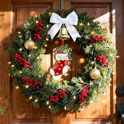 Christmas Stocking Ornament 2025 for Tree Decorations Stockings Gift, Metal Dated Ornaments 2025 Keepsake Yearly Hanging Ornaments for Xmas Tree Wreath Decor Holiday Party Supplies Snowflake