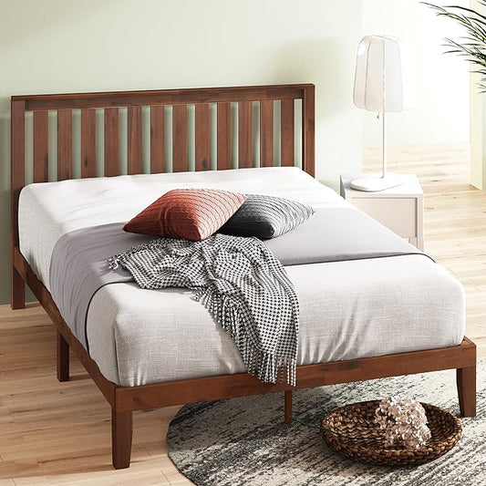 ZINUS Vivek Wood Platform Bed Frame with Headboard, Solid Wood Foundation with Wood Slat Support, No Box Spring Needed, Easy Assembly, King