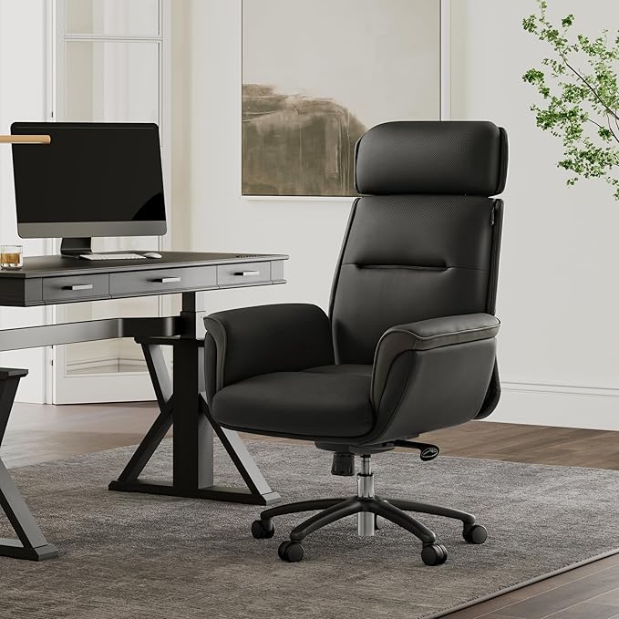 EUREKA ERGONOMIC Royal Ergonomic Office Chair Executive Desk Chair, Microfiber Leather High Back Executive Chair Comfy Ergonomic 360° Swivel with Lumbar for Home Workshop- Black