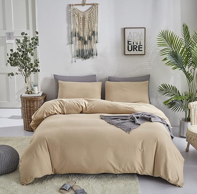 Pureant Beige Comforter Set King Solid Champagne Bedding Comforter Sets Light Brown King Comforter for Women Men Khaki Comforter Plain Taupe King Size Comforter Sets Soft Breanthable Tan Sand Color