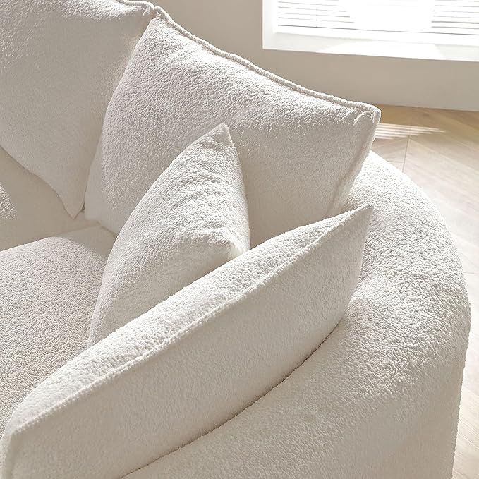 WILLIAMSPACE 124.8" Modern Curved Sofa Couch, Upholstery Boucle Sofa with Pillows, Right Hand Facing Sectional Boucle Fabric Couch for Living Room (Right-Facing,Light Cream)