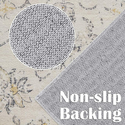 jinchan Vintage Floral Washable Runner Rug 2x6 Non-Slip Low Pile Carpet, Grey