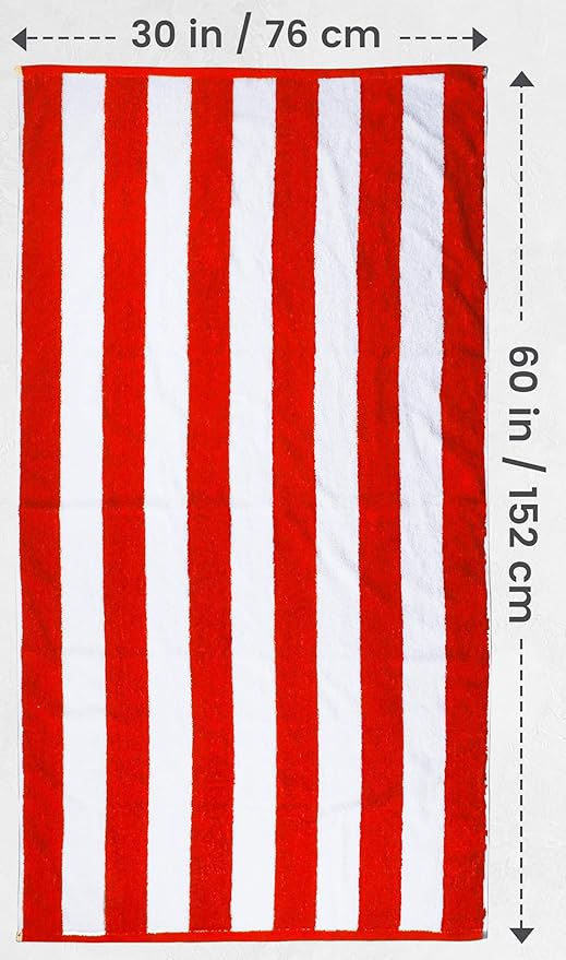 Utopia Towels 4 Pack Cabana Stripe Beach Towel Oversized 100% Ring Spun Cotton Beth Towels Highly Absorbent Quick Dry, Red