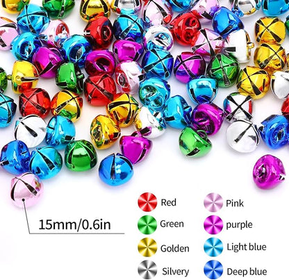 Augshy 120 PCS Jingle Bells for Crafts,3/5 Inch Small Bells for Crafting DIY Christmas Decor Multi-Color Metal Bells for Holiday Tree Decorations Party Jewelry Pet Accessories