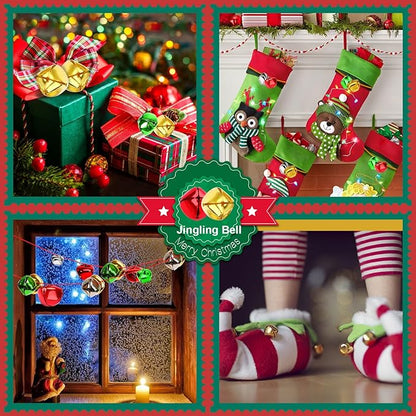 Augshy 240 Pieces Colorful Jingle Bells 4 Colors Mixed Craft Bell Bulk for Christmas Home and Pet Decorations Xmas Decor Party Favors Supplies (0.3/0.4/0.47 inch)