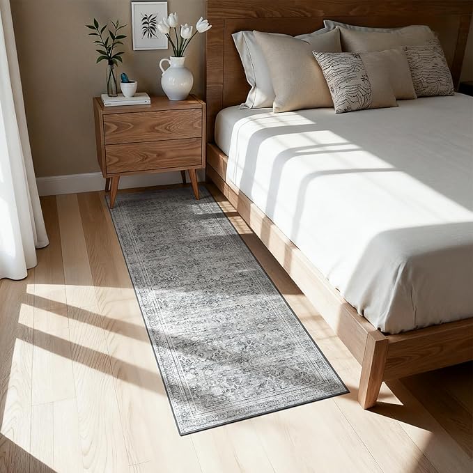 Lofus 2X 6 Runner Rug for Hallways,Grey Washable Runner Rugs with Non Slip Rubber Backing, Low Pile Soft Carpet Runner for Kitchen Bathroom Bedroom Laundry