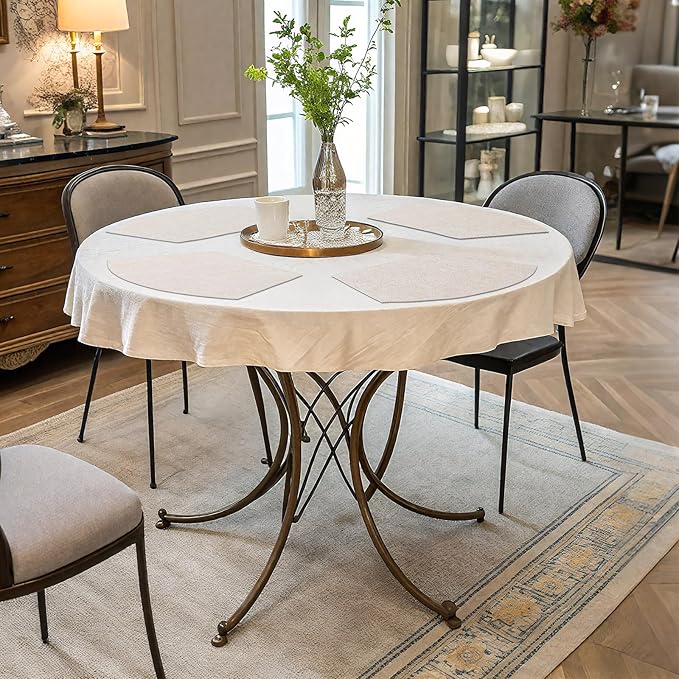 Homaxy Round Table Placemats Set of 6, Washable Wedge Shaped Faux Leather Table Mats, Wipeable Kitchen Dinner Place Mats for Indoor Outdoor, Beige