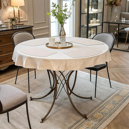 Homaxy Round Table Placemats Set of 6, Washable Wedge Shaped Faux Leather Table Mats, Wipeable Kitchen Dinner Place Mats for Indoor Outdoor, Beige