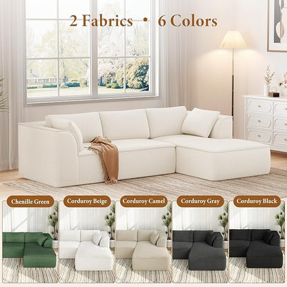 Vesgantti 106" Cloud Sectional Couch with Chaise, Deep Seat Modular Sectional Sofa Chenille Sofa Boneless Couches for Living Room Bedroom, No Assembly Required (Beige, Right-Facing Chaise)