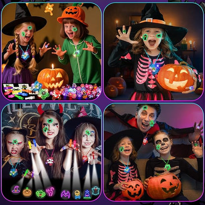 Halloween Party Favors for Kids, 100 Pack Glow in the Dark Toys Rotating Light Up Necklaces LED Flash Rings Halloween Toys Bulk for Halloween Party Classroom Prizes Goodie Bags Trick or Treats Gifts