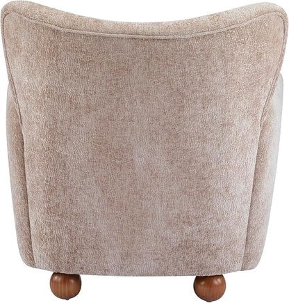 Christopher Knight Home Lindy Wingback Accent Chair, Upholstered Armchair with Rounded Wooden Legs, Curved Backrest Single Sofa, Soft Cushion Seating, Comfy Lounge Chair for Living Room, Beige Brown