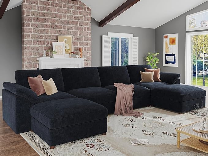 EASE MOOSE Oversized Modular Sectional Sofa, FSC Certified Extra Large U Shape Sectional Cloud Couch,Comfty Deep Modular Sofa with Ottoman