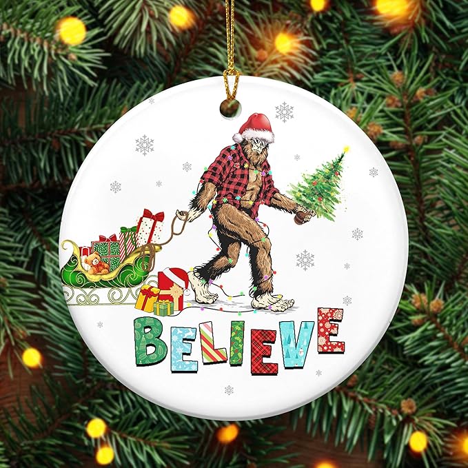 OASSIE Bigfoot Christmas Ornaments Gifts for Men Women - Ceramic Sasquatch Christmas Decorations 2025 - Big Foot Birthday Gifts for Friends, Stocking Stuffers for Men Women, White Elephant Gift Ideas