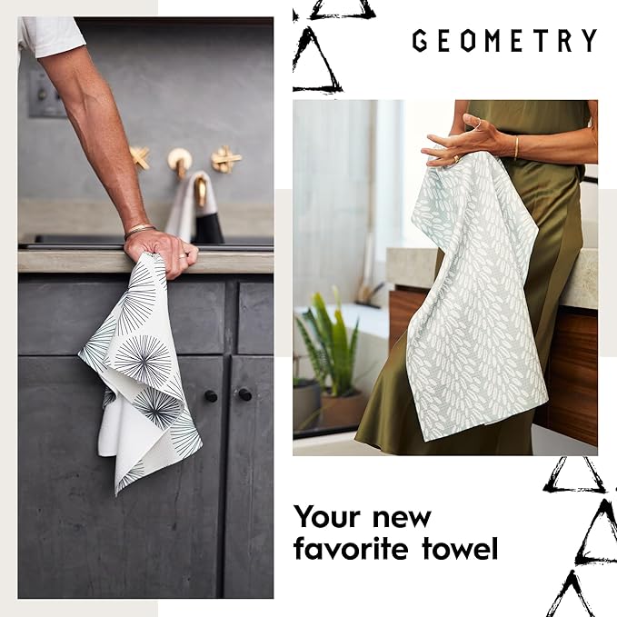 GEOMETRY Kitchen Tea Towels Quick Dry Microfiber Premium Towel Every Sunday and Every Level Every Bloom 2 Pack Set