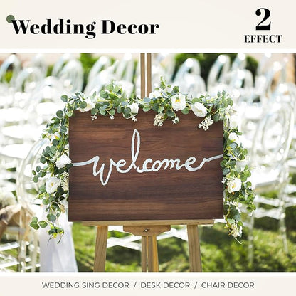 Der Rose 4 Pcs 13Ft Artificial Eucalyptus Flower Garland with Fake Silk Rose Flower Vine Seeded Eucalyptus Leaves Greenery Garland for Wedding Arch Table Wall Backdrop Party Room Decor (White)