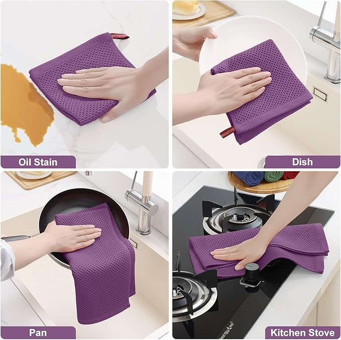 Homaxy 100% Cotton Kitchen Towels and Dishcloths Set, 12 x 12 Inches and 13 x 28 Inches, Set of 10 Bulk Kitchen Towels Set, Ultra Soft Absorbent Dish Cloths for Washing Dishes, Purple