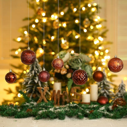 Christmas Ball Ornaments Brown Christmas Tree Decorations with Hang Rope-36pcs Shatterproof Christmas Ornaments Set with 6 Styles in 3 Sizes(Small Medium Large)