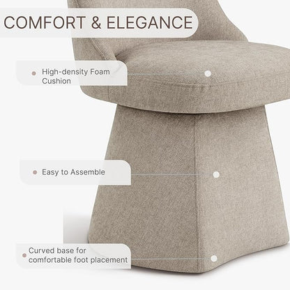 Swivel Dining Chair Mid Century Modern DeskChair High Back Upholstered Linen Fabric SideChair for Kitchen Diningroom Bedroom,Khaki,4 Box