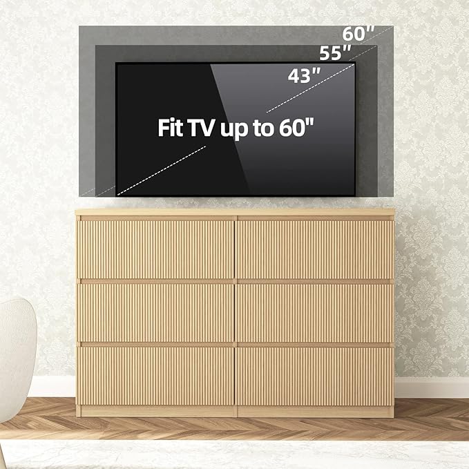 Fluted Dresser for Bedroom,6 Modern Large Wood Dresser,Chest of Drawers for Bedroom, Living Room,Hallway,Entryway,TV Stand Drawer Organizer(Fluted Natural)