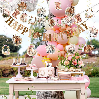 Horse Birthday Decorations,Horse Party Decorations for Girls,Cowgirl Hanging Swirls,Happy Birthday Banners, Western Party Supplies Women