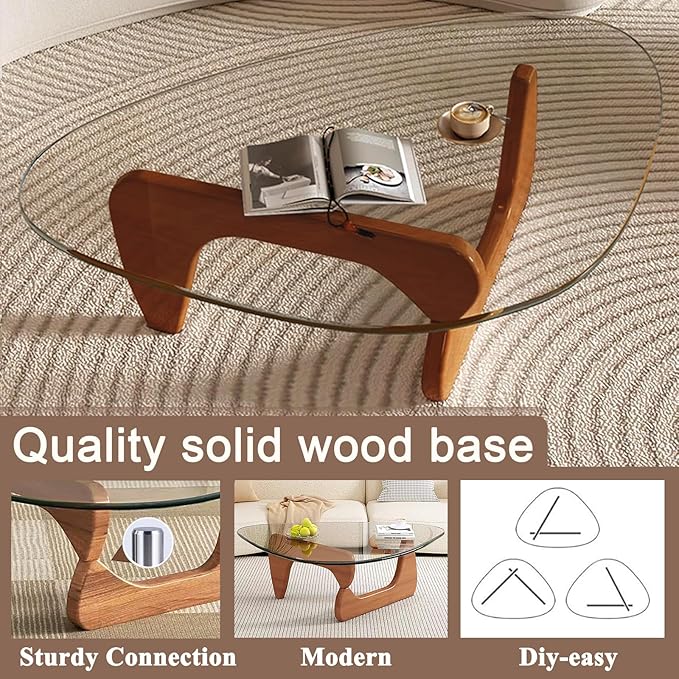 Modern Glass Coffee Table for Living Room, Mid Century Coffee Table Stylish Coffee Tables,Suitable for Bedroom Living Room Reception Office Tables（Walnut/Transparent，Large）