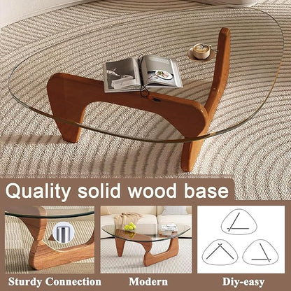 Modern Glass Coffee Table for Living Room, Mid Century Coffee Table Stylish Coffee Tables,Suitable for Bedroom Living Room Reception Office Tables（Walnut/Transparent，Large）