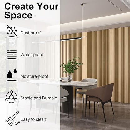 8-Pack WPC Slat Wall Panels - 3D Wall Panels, Water-Proof and Easy Installation, Accent Slat Wall Paneling for Living Room, Office, Teak, 96 x 6.6 Inch