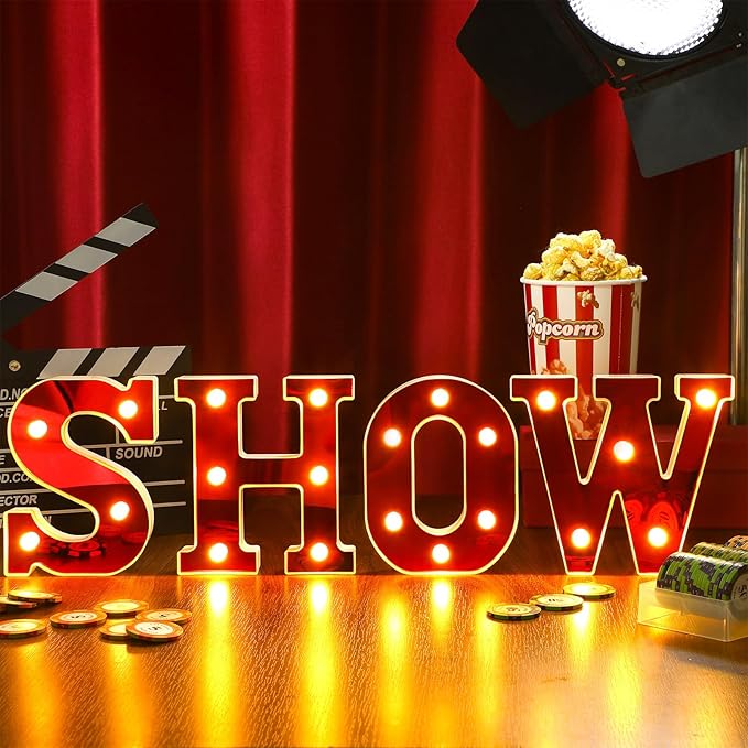 Show Light up Letters Sign Party Decorations Battery Powered Marquee Lighted Sign LED Alphabet Letter Lights for Night Party Tabletop Decor Supplies