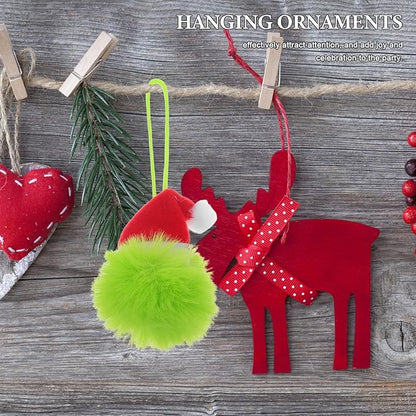 TOYANDONA 10PCS Faux Fur Pom Pom Ball - Furry Christmas Ball Ornaments with Santa Hat Tree Christmas Hanging Decorations for Party Supply Fireplace Mantel Wall Decor