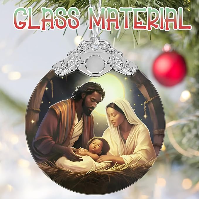 Nativity Christmas Ornaments, 3" Stained Glass Christmas Decor, Religious Ornaments for Christmas Tree, Christian Gifts for Kids, Religious Gifts for Women, Perfect for Holiday Party, Window, Tree