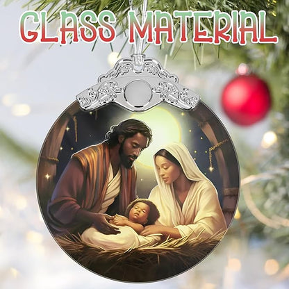 Nativity Christmas Ornaments, 3" Stained Glass Christmas Decor, Religious Ornaments for Christmas Tree, Christian Gifts for Kids, Religious Gifts for Women, Perfect for Holiday Party, Window, Tree