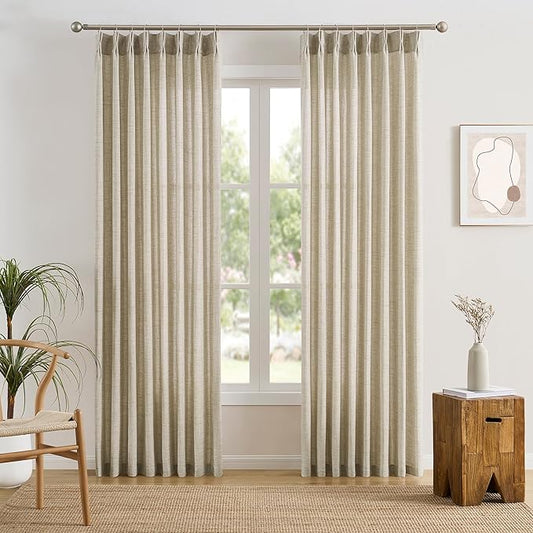 RAIN CITY Beige Pinch Pleated Sheer Curtains 92 Inches Long,W50 x L92 Inch Light Filtering Drapes for Kids Bedroom Nursery Privacy Back Tab with Hooks Semi Sheer Curtain 2 Panels Set