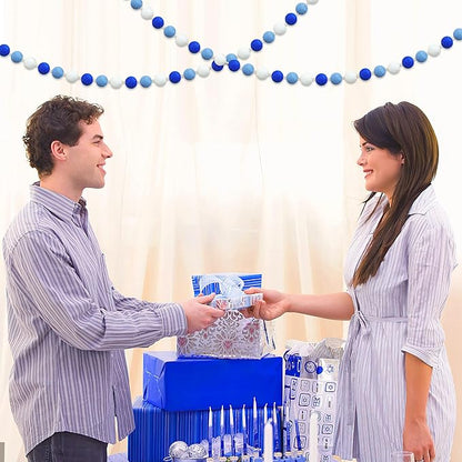 60 Balls Hanukkah Felt Ball Garlands - Hanukkah Decorations- Chanukah Blue Dark Blue White Pom Pom Garlands for Home Tree Menorah- Chanukah Party Indoor Outdoor Home Office Hanging Decor- 25mm