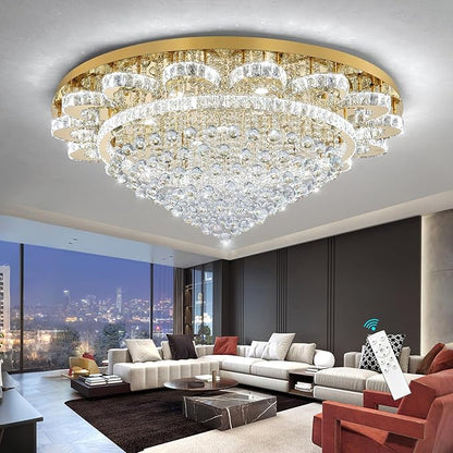 Modern Chandelier Living Room Light Large Luxury Chandeliers for High Ceiling Foyer Entryway Lights Dimmable 110W LEDs Crystal Gold Lighting Fixtures