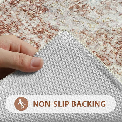 Uphome Orange Bathroom Rugs, Distressed Farmhouse Boho Bath Mat, Non Slip Washable Soft Velvet Bath Mats for Bathroom Floor, Vintage Traditonal Bath Runner for Bathtub Sink Shower, 18x47 inch