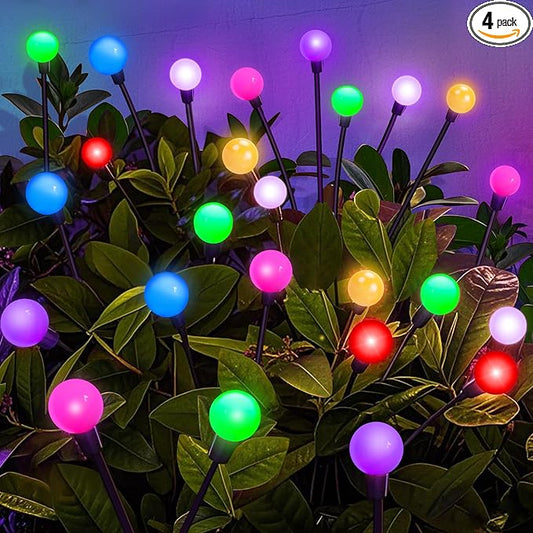 Solar Garden Lights Outdoor Decor, 24 LEDs Solar Firefly Light, Multicolor Changing RGB Swaying Lights Outdoor Waterproof, 4 Pack 6 Heads Christmas Garden Decorative for Yard Patio Pathway Lawn Decor