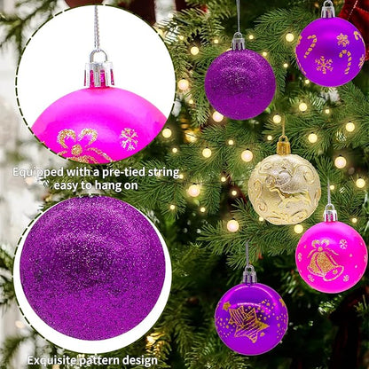 40PCS 2.36" Christmas Balls Ornaments, Plastic Christmas Tree Ornaments, Holiday Baubles, Hanging Decorations for Xmas Trees Holiday Party, Purple Gold Baubles
