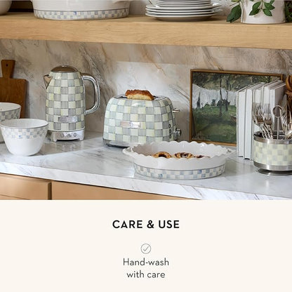 MACKENZIE-CHILDS Everyday Oval Casserole Baker, Cute Oven Baker, Medium, Gray-and-White Sterling Check