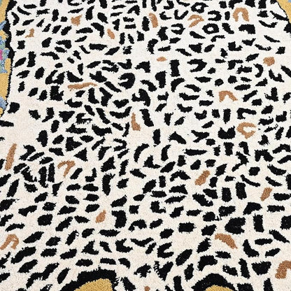 Handmade Leopard Wool Area Rug with Traditional Oushak Motif – Animal Print Cheetah Rugs for Living Room, Bedroom | Plush Texture, Vintage Style, Thick & Durable Carpet (Blue, 2' x 3')