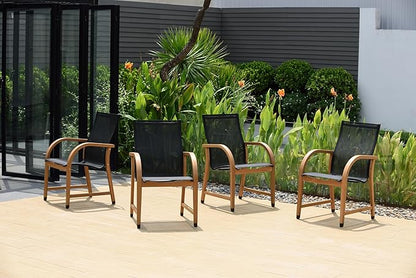 Amazonia Bahamas | Black and Quick dry Sling Chairs | Teak Finish | Durable and Ideal for Indoors and Outdoor Chairs  (Set of 4), Round 5-Piece