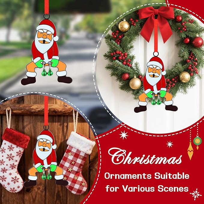 FLYAB Funny Santa Ornaments 2025 White Elephant Gifts for Adults Jingle My Bells Metal Christmas Hanging Ornament for Xmas Tree Decorations Dirty Santa Gifts for Women Friends Sister Teens