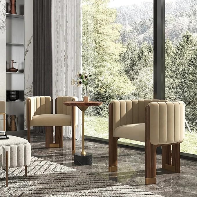 Velvet Fluted Accent Chair for Living Room with Wood Frame, High Resilience Foam, Elegant Modern Armchair (Camel)
