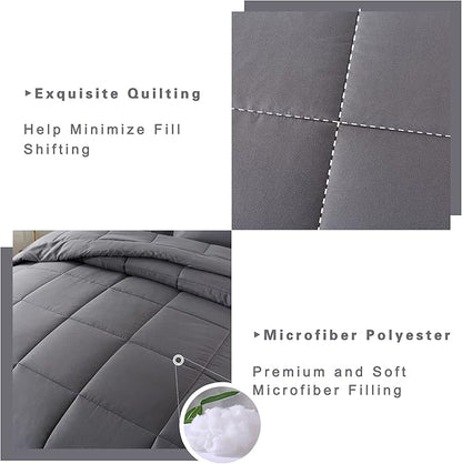 DOWNCOOL King Size Comforter Set -All Season Bedding Comforters Sets with 2 Pillow Cases -3 Pieces Bed Set Down Alternative King Bedding Set -Grey King Comforter Set(102"x90")