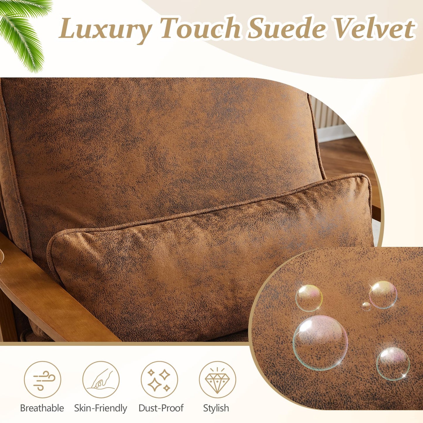 VINGLI Solid Wood Wide Armrests Accent Chair,Upholstered Mid Century Modern Chair with Pillow,Comfy Reading Chair Farmhouse Arm Chair,Chairs Living Room,Bedroom,Guest Room,Teddy Fleece,Khaki