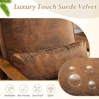 VINGLI Solid Wood Wide Armrests Accent Chair,Upholstered Mid Century Modern Chair with Pillow,Comfy Reading Chair Farmhouse Arm Chair,Chairs Living Room,Bedroom,Guest Room,Teddy Fleece,Khaki