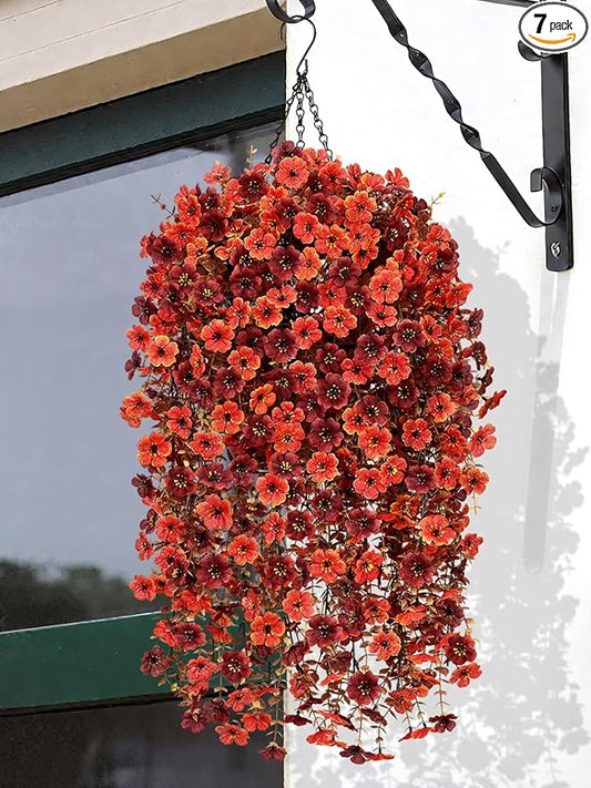 Yastouay 2 Pack Artificial Fall Hanging for Outdoors, Fake Hanging Plants Artificial Decor, Silk Orange Fake Mums Fall Flowers Artificial for Decoration Porch Front Door Yard Fall Decor