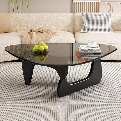 Mid Century Modern Glass Coffee Table for Living Room, Small Coffee Tables, Suitable for Bedroom Living Room Reception Office Tables（Black/Grey，Medium）