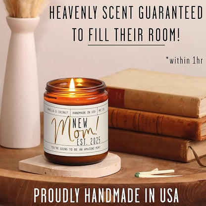 New Mom Gifts for New Mom Est. 2025 Candle, w/Coconut & Vanilla-Infused Essential Oils I Postpartum First Time Mommy Gifts I Push Presents I 50Hr Burn, USA Made