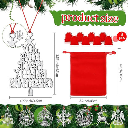 Zhengmy 8 Pieces Christmas Ornaments 2025 Solid Pewter Christmas Tree Ornament Metal Gnomes Santa Angel Snowman Hanging Craft Xmas Gifts with Red Bags(Classic)