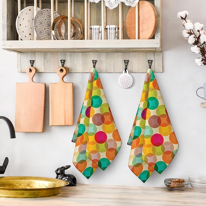 Mid Century Modern Retro Kitchen Towels Set of 2 Absorbent Colorful Hand Towels Dish Towels Bathroom Farmhouse